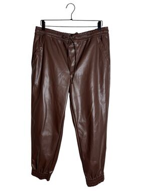 Dollhouse Brown Vegan Faux Leather Jogger Pants Elastic Waist Drawstring